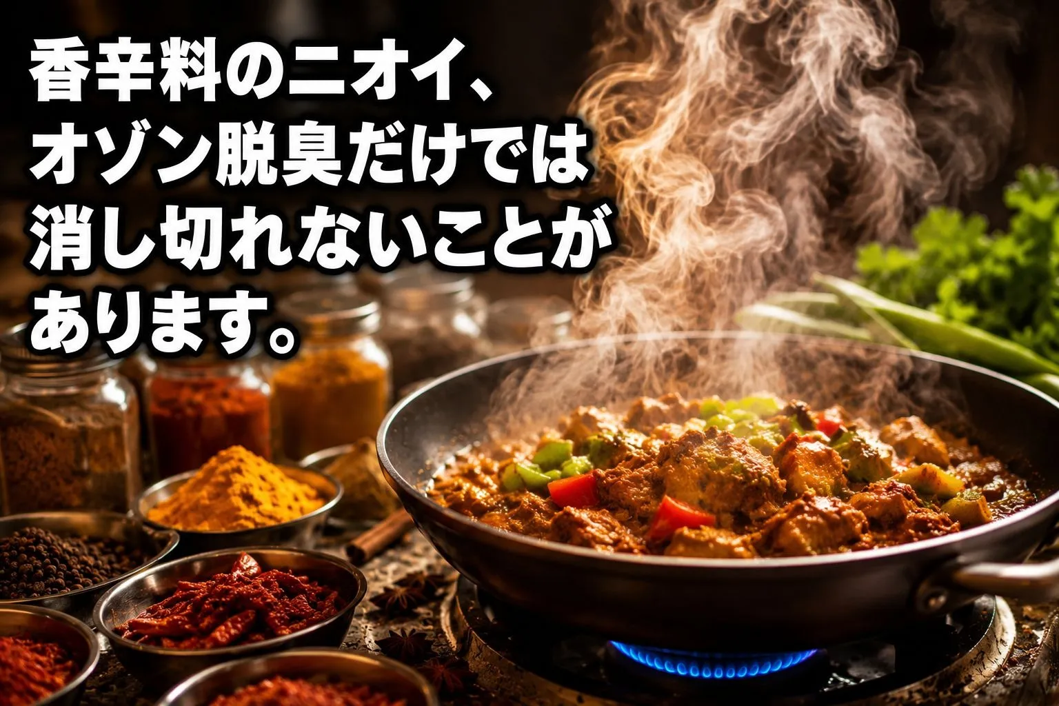 香辛料のニオイはオゾン脱臭だけでは消し切れないことがあります